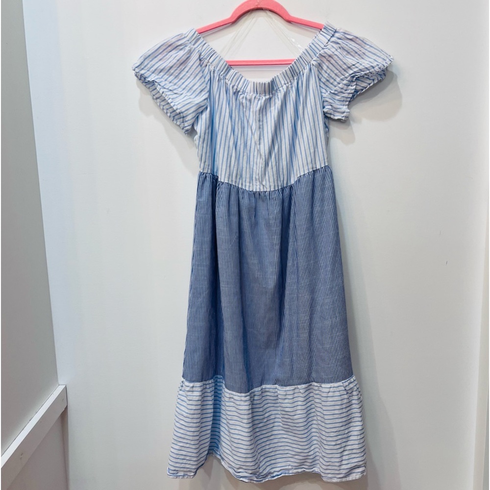 Andree by Unit Stripped Blue White Off the Shoulder Dress Size Medium mi…